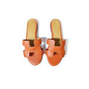 H Slide Sandals Size 36 La Vie Est Belle Orange Italian Leather